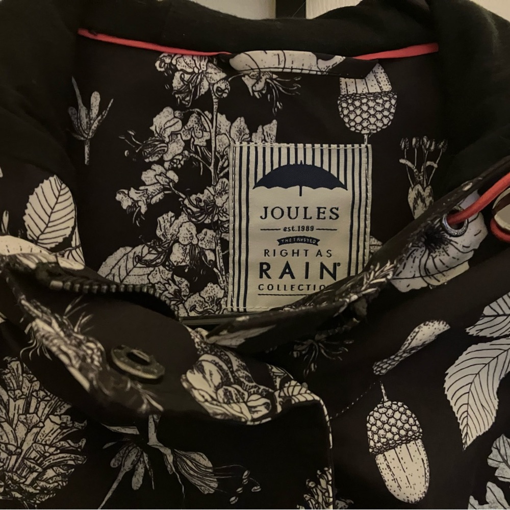 Joules Black and White Floral Rain Jacket - Picture 2 of 8